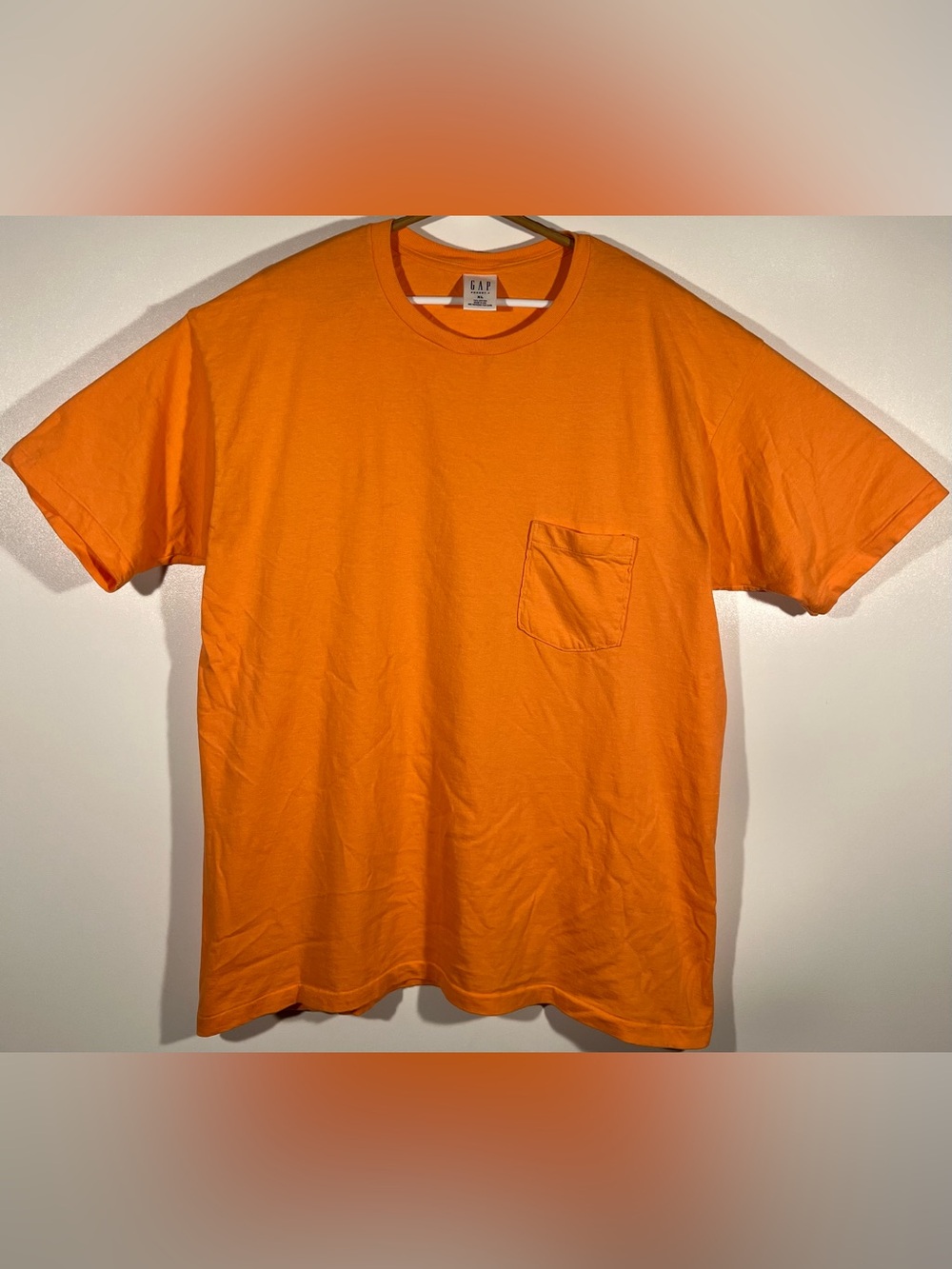 Vintage 90s GAP Original Pocket-T Made In USA Single Stitch Orange T-Shirt XL